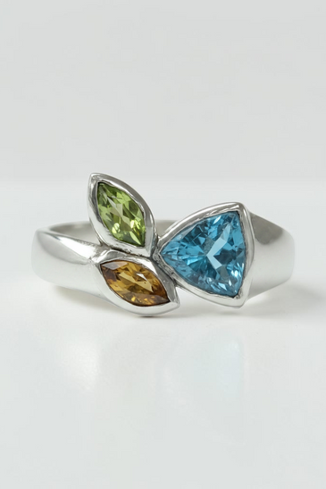 Custom Design by Harold – White Gold Blue Topaz Peridot Citrine Cluster Ring
