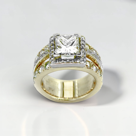 Custom Design by Harold – Two-Tone Gold Princess Diamond Halo Split Shank Ring