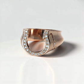 Custom Design by Harold – Rose Gold Diamond Horseshoe Signet Ring