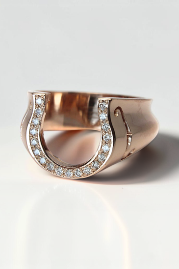 Custom Design by Harold – Rose Gold Diamond Horseshoe Signet Ring