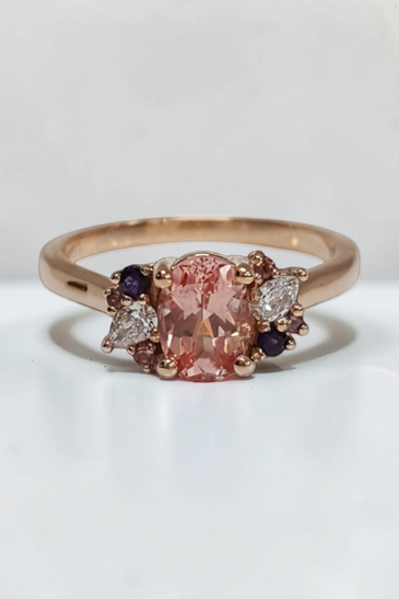 Custom Design by Harold – Rose Gold Peach Sapphire Diamond Multicolor Gemstone Ring