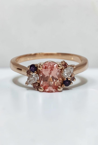 Custom Design by Harold – Rose Gold Peach Sapphire Diamond Multicolor Gemstone Ring
