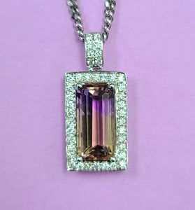 14k white gold ametrine and diamond pendent