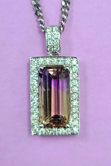 14k white gold ametrine and diamond pendent