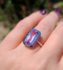 14kt white gold amethyst bezel fashion ring with rectangular purple gemstone