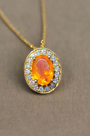 extraordinary 14k yellow gold diamond halo fire opal pendent 