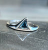 14kt white gold shark fin ring with blue triangular gemstone