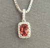 14kt white gold pink tourmaline pendant with oval halo and link chain