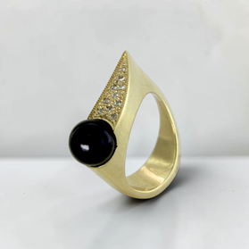 Custom Design by Harold – Yellow Gold Black Onyx Diamond Sculptural Ring