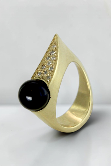 Custom Design by Harold – Yellow Gold Black Onyx Diamond Sculptural Ring