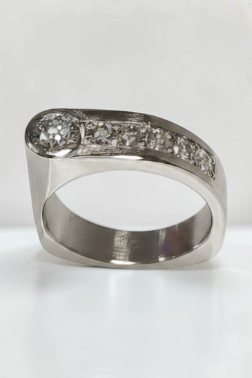 Custom Design by Harold – White Gold Diamond Asymmetrical Wide Ring