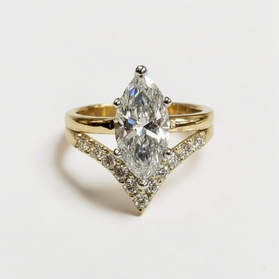 Custom Design by Harold – Yellow Gold Marquise Diamond Chevron Bridal Set