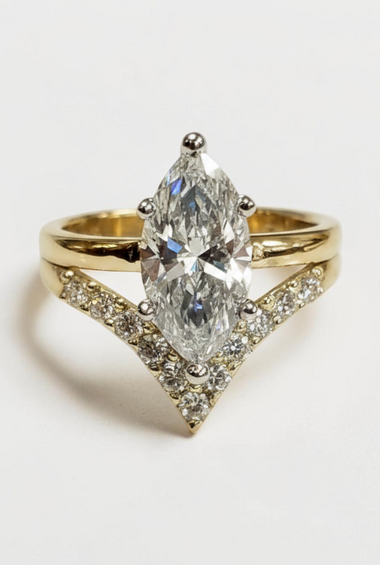 Custom Design by Harold – Yellow Gold Marquise Diamond Chevron Bridal Set
