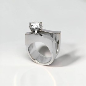 Custom Design by Harold – White Gold Square Top Round Diamond Solitaire Ring