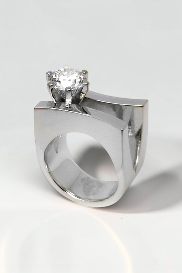 Custom Design by Harold – White Gold Square Top Round Diamond Solitaire Ring