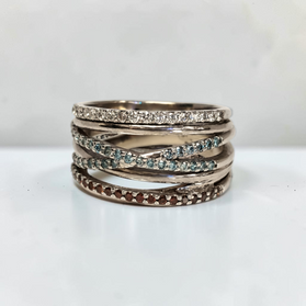 Custom Design by Harold – White Gold Diamond Blue Topaz Garnet Multirow Ring