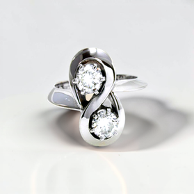 Custom Design by Harold – White Gold Two Diamond Sculptural Bypass Ring