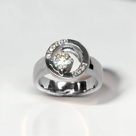 Custom Design by Harold – White Gold Round Diamond Swirl Ring