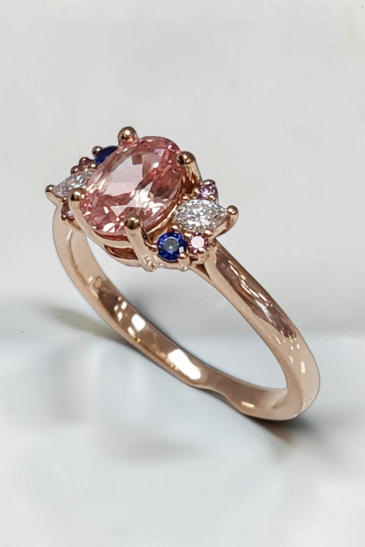 Custom Design by Harold – Rose Gold Peach Sapphire Diamond Multicolor Gemstone Ring
