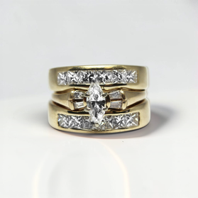 Custom Design by Harold – Yellow Gold Marquise Diamond Three-Ring Bridal Stack