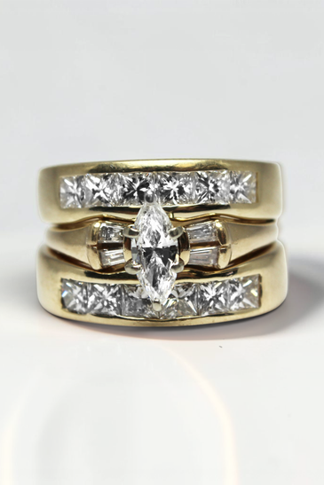 Custom Design by Harold – Yellow Gold Marquise Diamond Three-Ring Bridal Stack