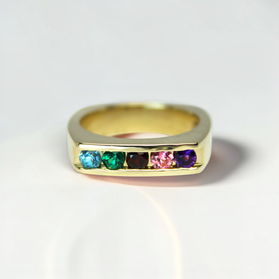 Custom Design by Harold – Yellow Gold Multicolor Gemstone Channel Set Wide Band