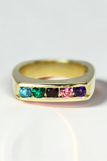 Custom Design by Harold – Yellow Gold Multicolor Gemstone Channel Set Wide Band