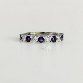 Custom Design by Harold – White Gold Amethyst Diamond Alternating Band