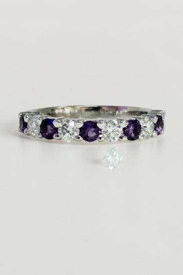 Custom Design by Harold – White Gold Amethyst Diamond Alternating Band