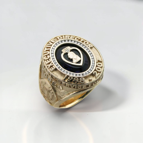 Custom Design by Harold – Yellow Gold Purple Heart Commemorative Diamond Ring