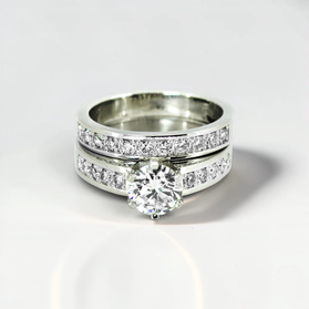 Custom Design by Harold – White Gold Round Diamond Wide Bridal Set