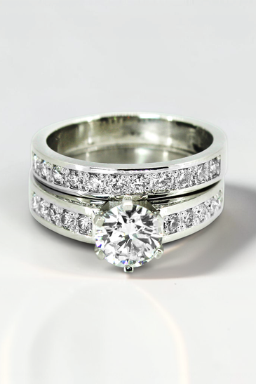 Custom Design by Harold – White Gold Round Diamond Wide Bridal Set