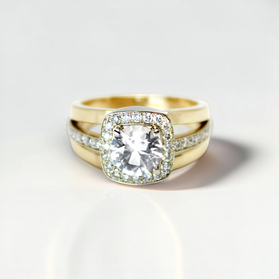 Custom Design by Harold – Yellow Gold Round Diamond Cushion Halo Wide Ring