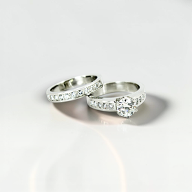 Custom Design by Harold – White Gold Round Diamond Channel Set Bridal Set