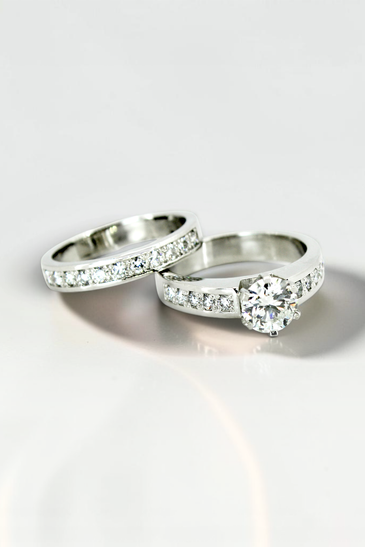 Custom Design by Harold – White Gold Round Diamond Channel Set Bridal Set