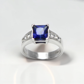 Custom Design by Harold – White Gold Princess Sapphire Diamond Channel Ring