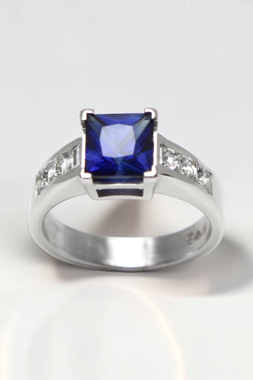 Custom Design by Harold – White Gold Princess Sapphire Diamond Channel Ring