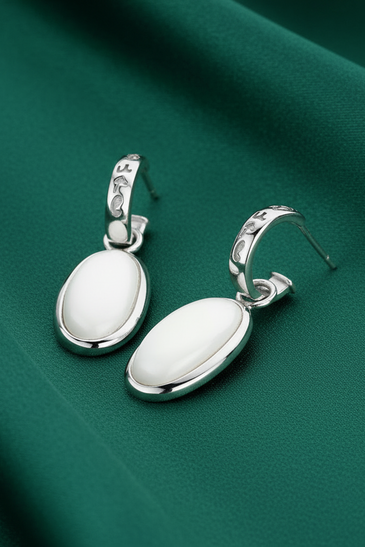 Sterling Silver White Agate Earrings