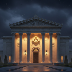 Masonic symbol with blue and gold colors on a white background