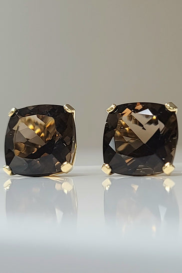 14kt YG Vintage Smokey Quartz Stud Earrings