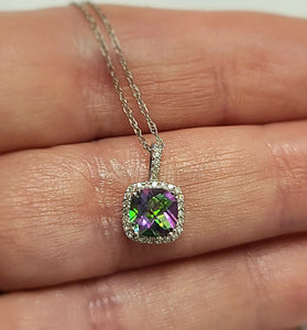 10kt WG Mystic Topaz Diamond Pendant