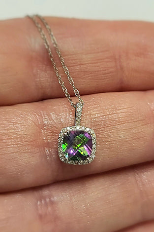 10kt WG Mystic Topaz Diamond Pendant