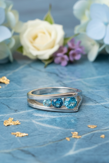 Sterling Silver 3 Stone Corner Ring