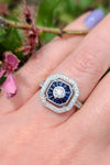 14kt WG Diamond Sapphire Art Deco Ring