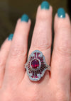 Sterling Silver Lab Ruby CZ Art Deco Ring