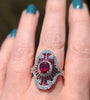 Sterling Silver Lab Ruby CZ Art Deco Ring