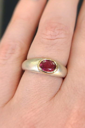Sterling Silver 14kt Pink Tourmaline Bezel Ring