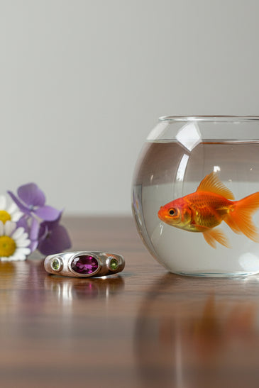 Sterling Silver Rhodalite Garnet and Peridot Bezel Ring