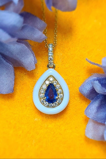 14kt Yellow Gold Sapphire Diamond Halo Pendant