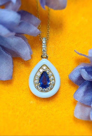 14kt Yellow Gold Sapphire Diamond Halo Pendant